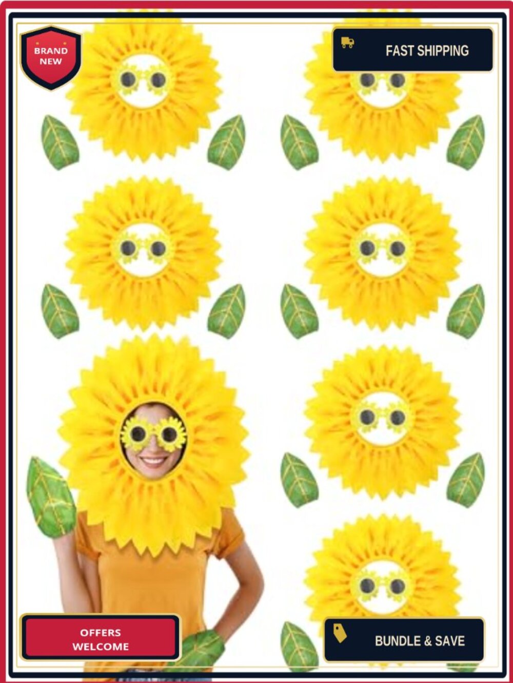 6 Set Sunflower Costume Accessory Set Headpiece Sunglasses Leaf Gloves